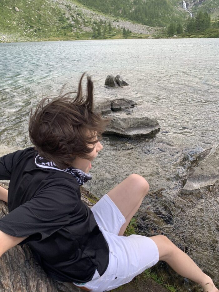 The water of Lago d' Arpy was a bit too cold for my eldest. Photo: The-Ski-Guru. Family trek to Lago d' Arpy, Morgex, AO.