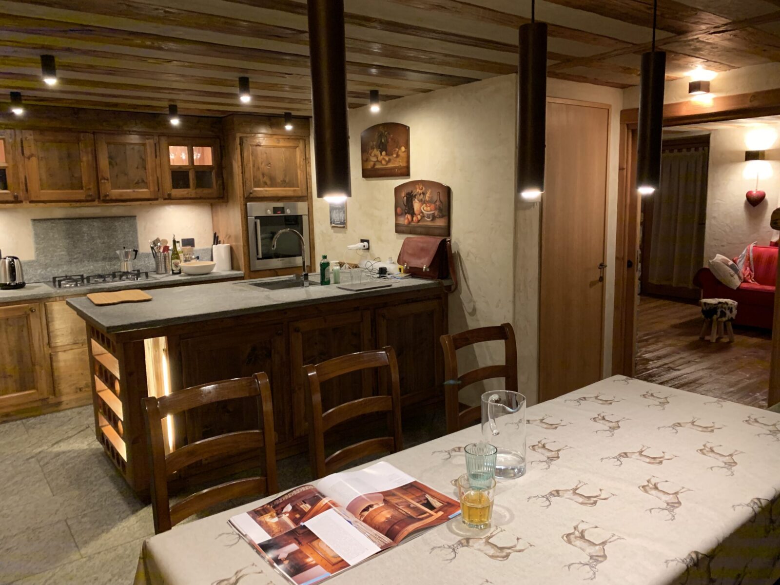 The kitchen and dining room at Il Cuore della Valdigne. Book your stay at Il Cuore della Valdigne here. Photo: The-Ski-Guru. Family trek to Lago d' Arpy, Morgex, AO.