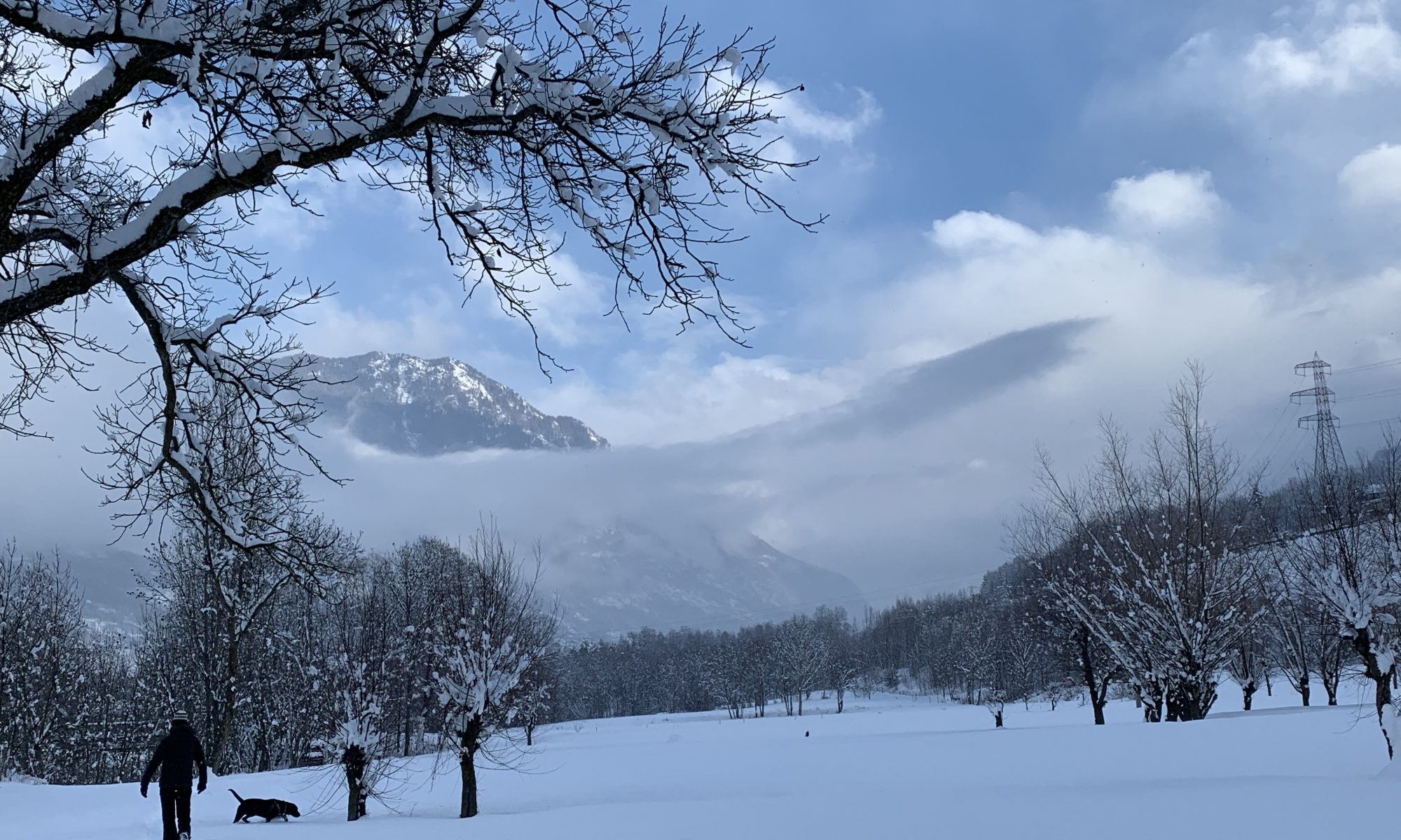 Walking with the dog in Pautex, Valdigne, Valle d'Aosta. Our Winter Gate-away to the Mountains - no skiing included.