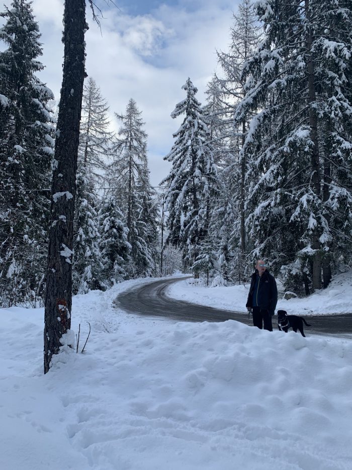 Walking to Chabodey. There was a little road on the way. The snow was up to our shins, so it was a good workout! Our Winter Gate-away to the Mountains - no skiing included.