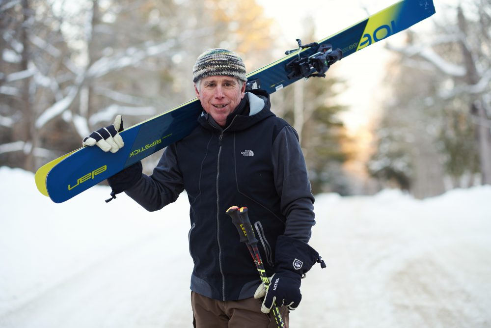 Dan Egan with his Skis on a day in the job. 30 Years in a White Haze- the new book by ski legend Dan Egan and Eric Wilbur will be available from March.