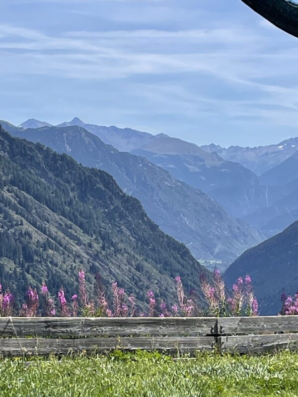 The view towards Courmayeur from Plan Chécrouit. Our trip to the mountains for our summer holidays.