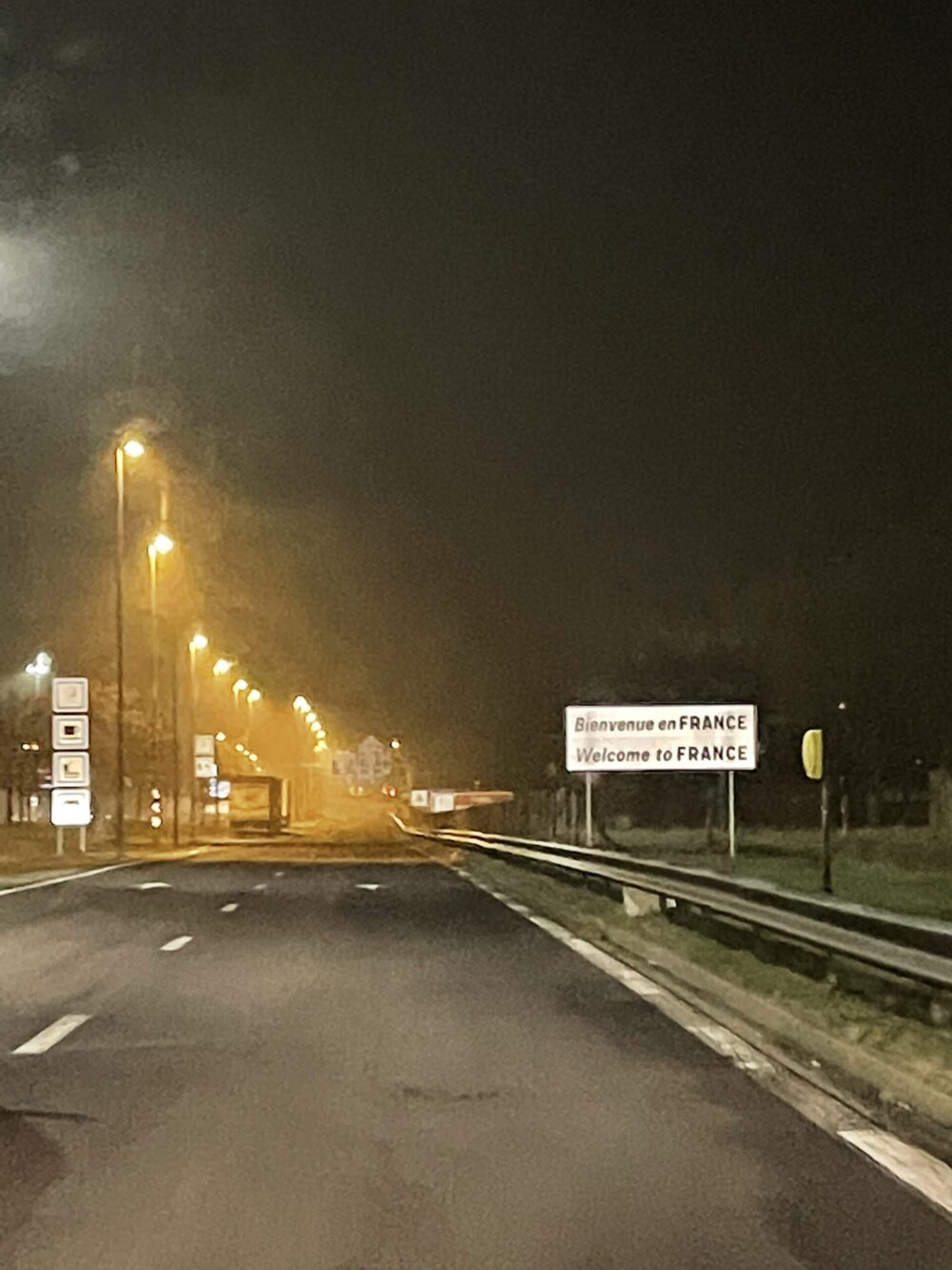 Fog in the road as soon as we made it to France. The Mad Rush of the Last Days to get out of Britain in Time before Lockdown.