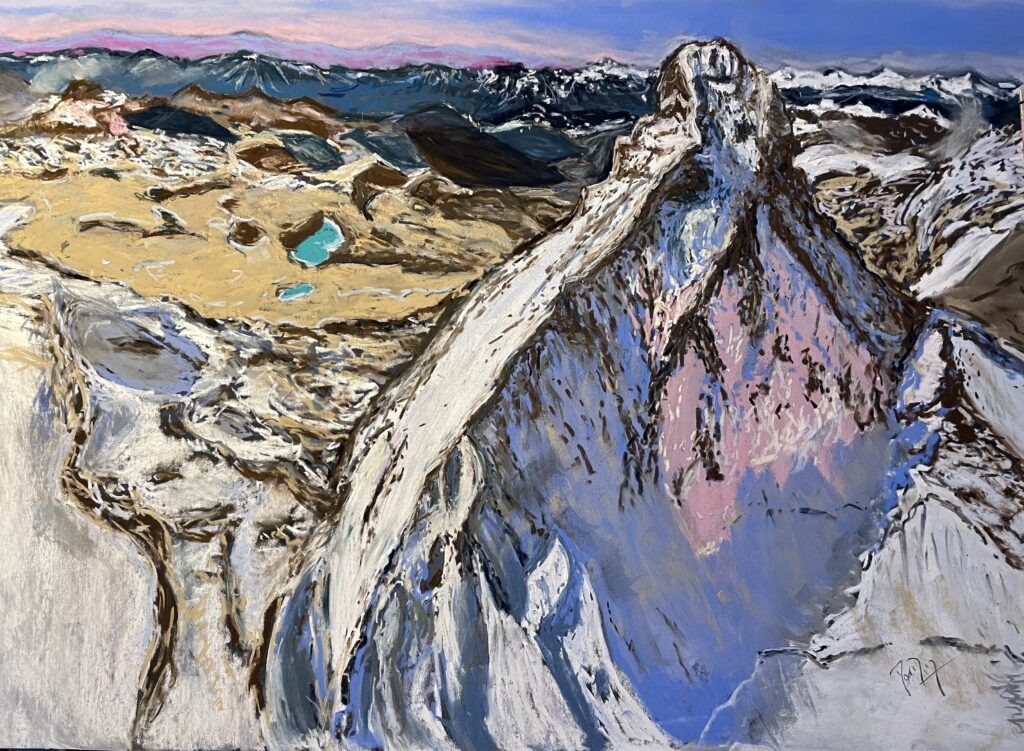 Matterhorn from the Air- Painting by Martina Diez-Routh in soft pastels- The-Ski-Guru HOME