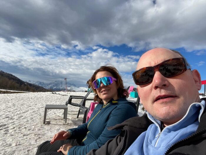 Hot chocolate and a limonata at Bar Societè in Pila. The day was for staying sunbathing... Our Half Term Ski Safari Trip to the Aosta Valley