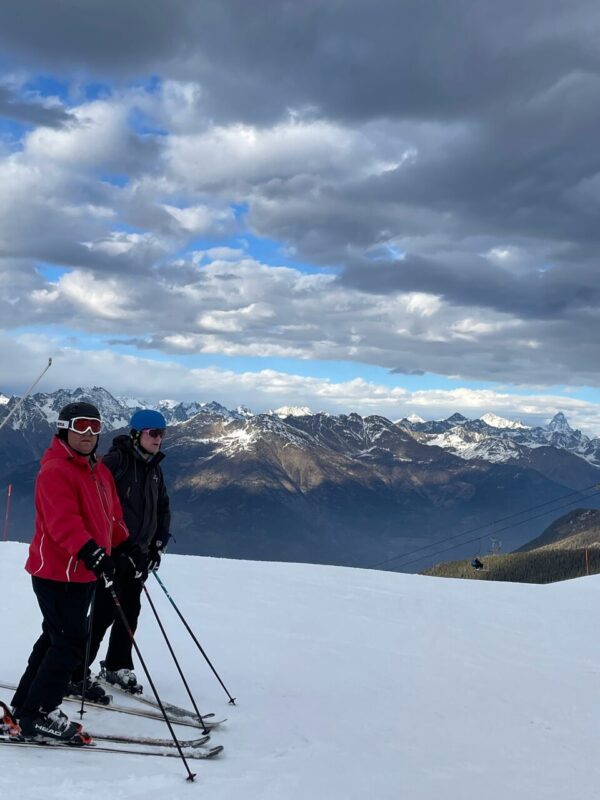 Paul and Chris in Pila, with the Cervino in the background. Photo: The-Ski-Guru. Our Half Term Ski Safari Trip to the Aosta Valley