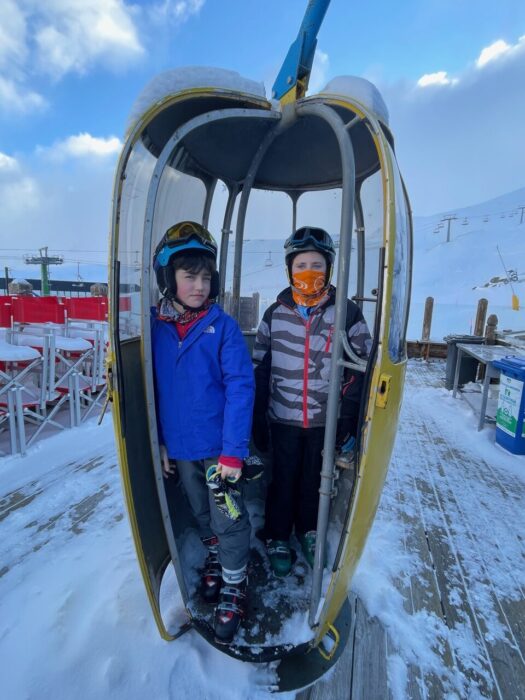 The youngest of the group in an old cable car at Le Foyer in La Thuile. Photo: The-Ski-Guru. Our Half Term Ski Safari Trip to the Aosta Valley 