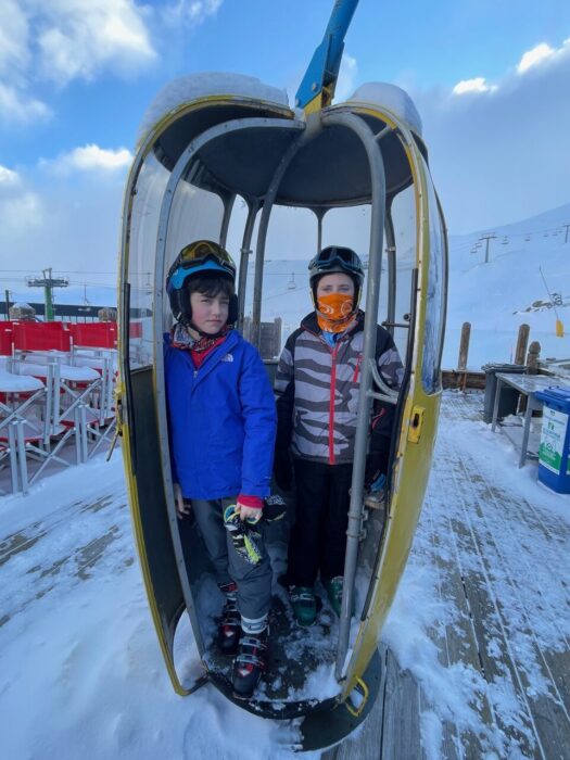 The youngest of the group in an old cable car at Le Foyer in La Thuile. Photo: The-Ski-Guru. Our Half Term Ski Safari Trip to the Aosta Valley