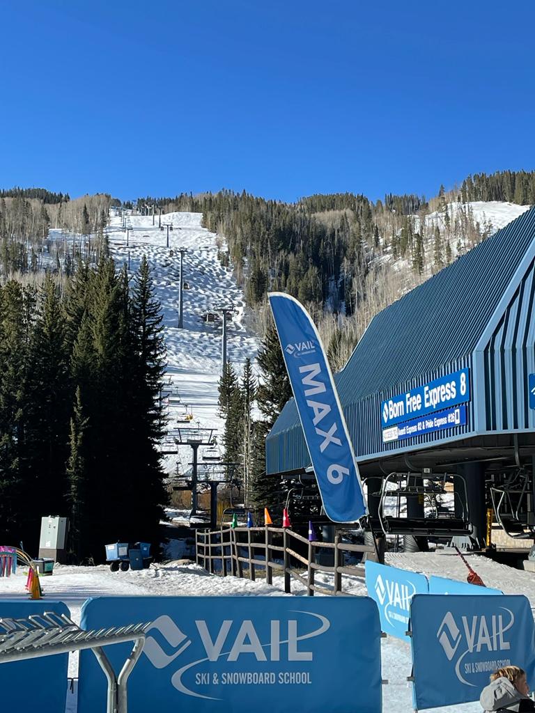 Bottom of Born Free Vail - here you can see the moguls in America. They loved them. I don't, because I am rubbish skiing them! Differences between skiing in North America and Europe