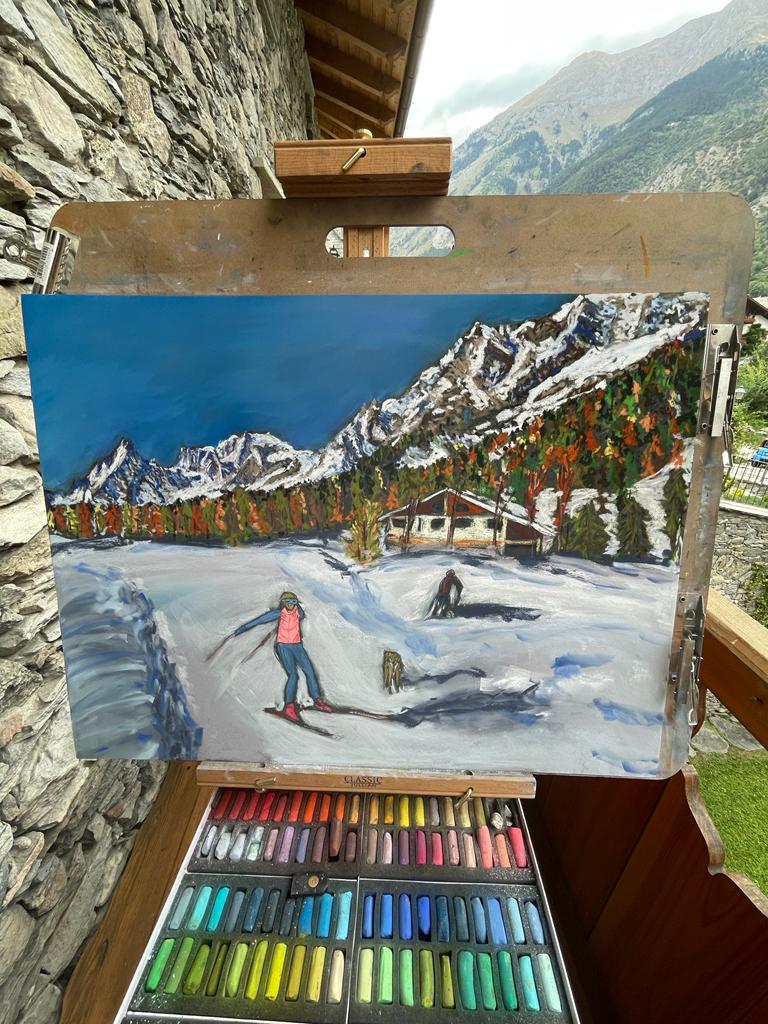 Painting while in the Aosta Valley. This one is in my shop, is Cross-Country in Val Ferret 2, done with soft pastels. 50 x 65 cm. 