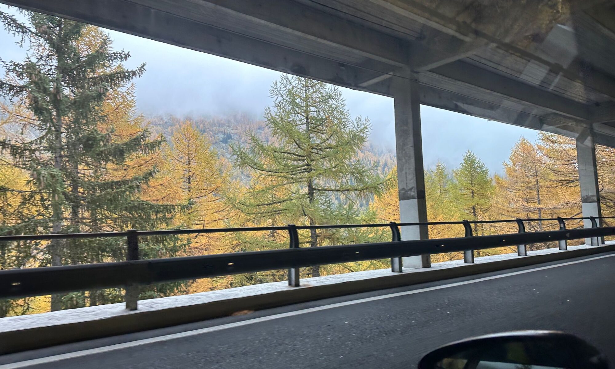 Coming into the Aosta Valley passing the Grand St Bernard Tunnel from Switzerland. Travelling via the Grand St Bernard Pass as an option to the Mont Blanc Tunnel