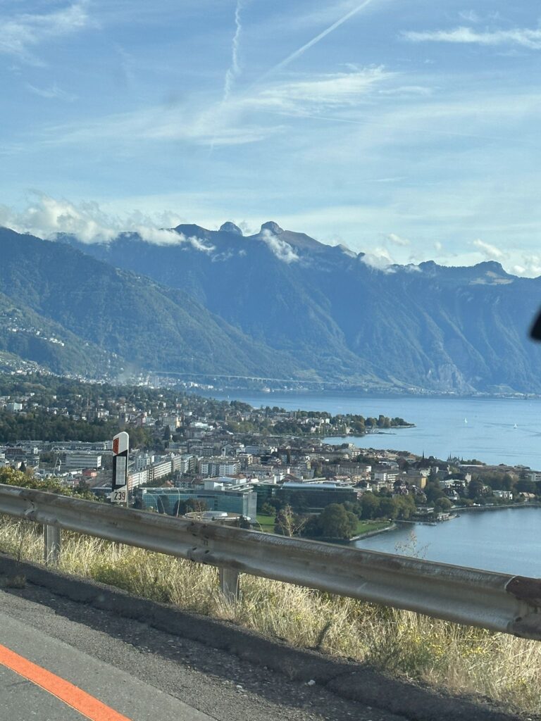 Lake Geneva with Montreaux and Lausanne on the way. Photo: The-Ski-Guru. Using the Grand St Bernard Tunnel as the Mont Blanc Tunnel is closed till 18th December.