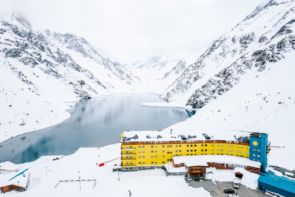 Portillo Hotel - aereal view. Photo by Tamara Susa. Courtesy Ski Portillo. 