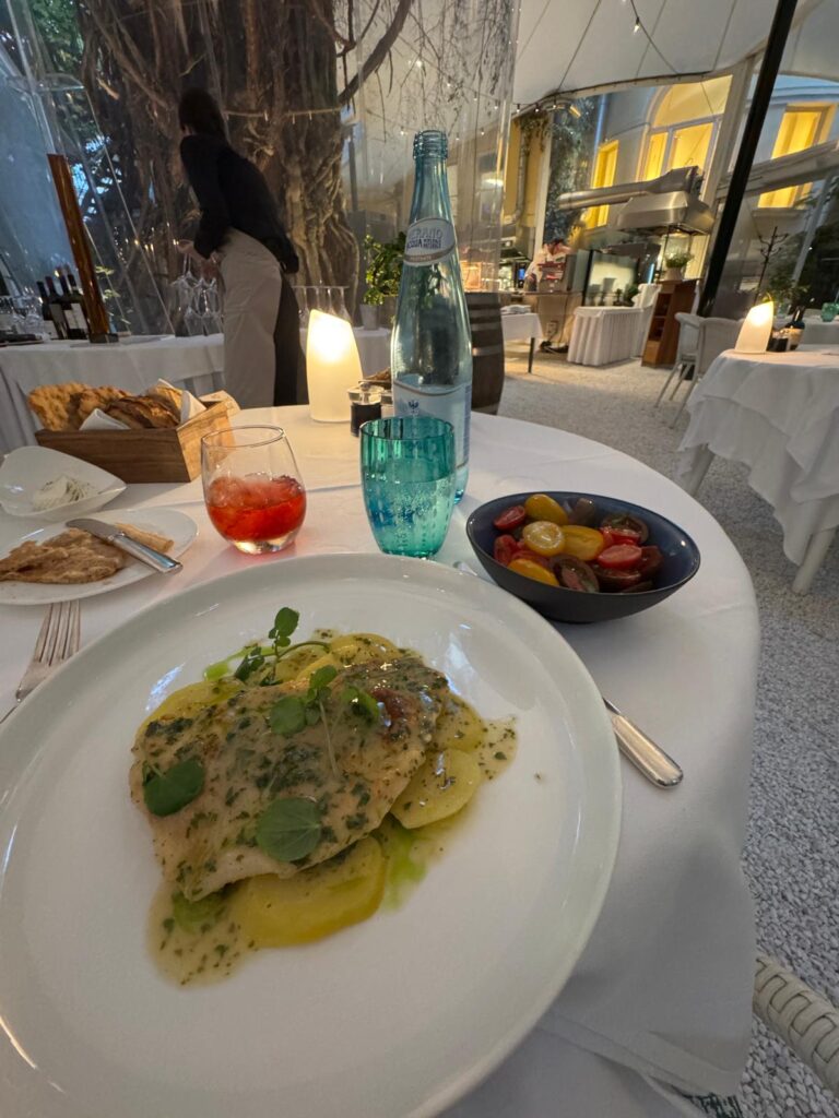 Dinner at the Laurin Restaurant, in a massive tent on the park, great for that rainy night, that I was not fancying going out of the hotel. Photo: The-Ski-Guru.