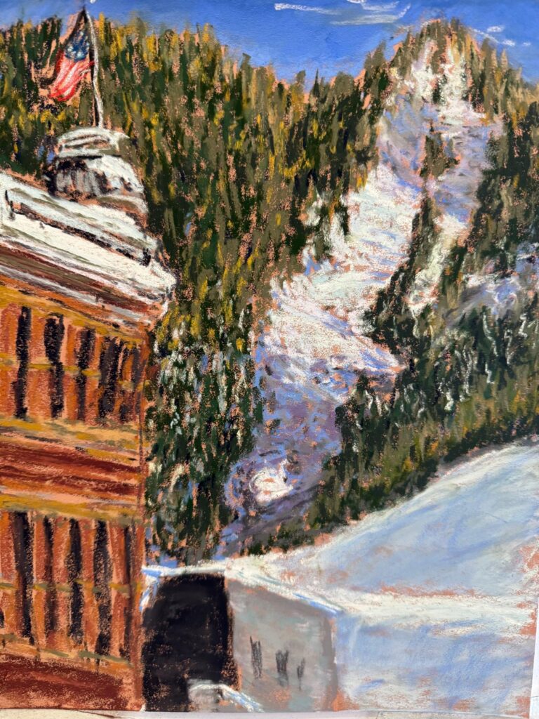 Aspen downtown. A painting in my shop. Soft pastels on pastel paper. You can check it out here.