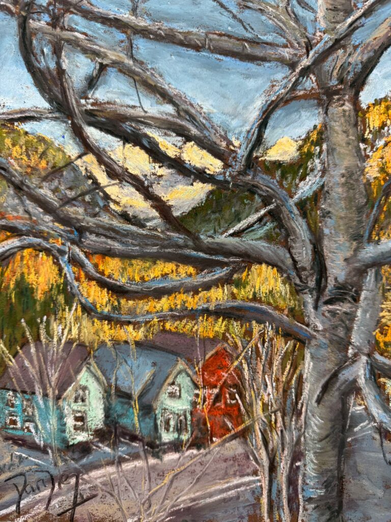 The view from Burlingame in Aspen. Soft pastels on pastel paper. In my shop.