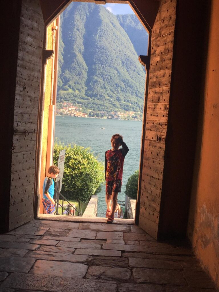 My boys in a beautiful building in Ossuccio. Photo: The-Ski-Guru.